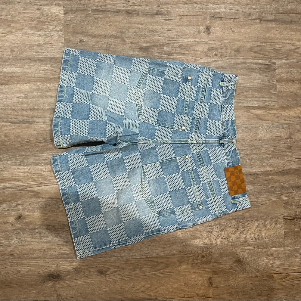 Louis Vuitton Blue Checkered Jean Shorts